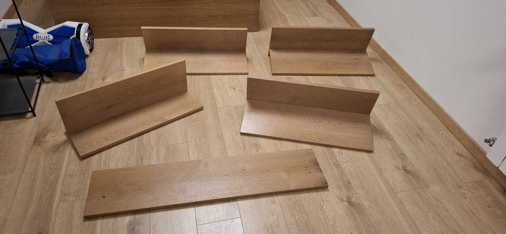 Комплект 4 дървени стенни рафта (2×73, 2×70 см) + панел 110 см