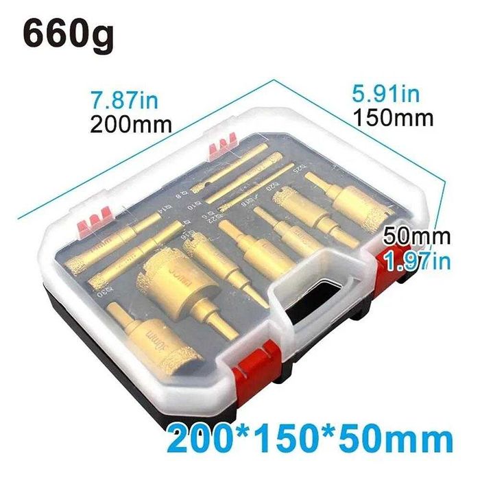 Боркорони диамантени, за фаянс, камък, гранитогрес, 6-35 мм, 12 бр.