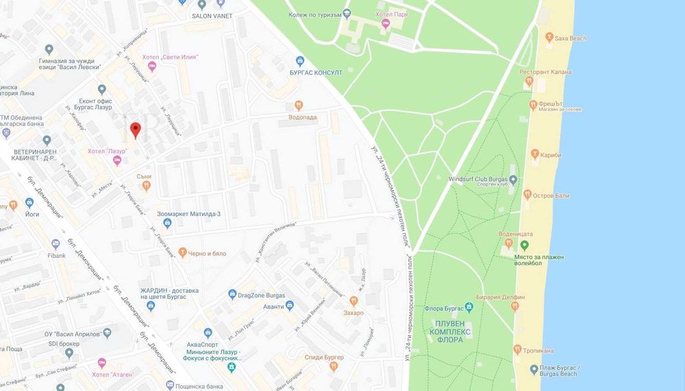 До Морска градина, двустаен за нощувки ”Плаж 1”, ж.к. Лазур, Бургас