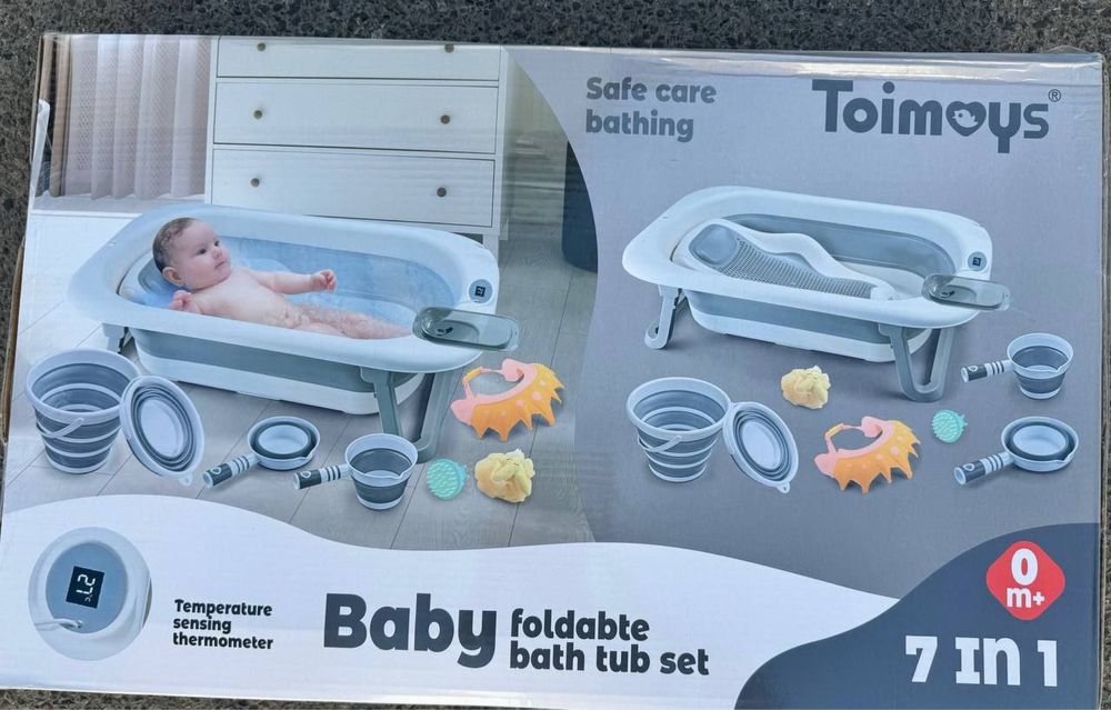 Складная детская ванна набор 7в1 с индикатором температуры воды