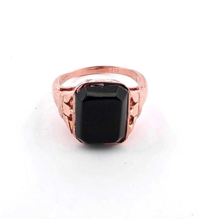 Inel aur roz 9 k & argint, Onyx Negru
