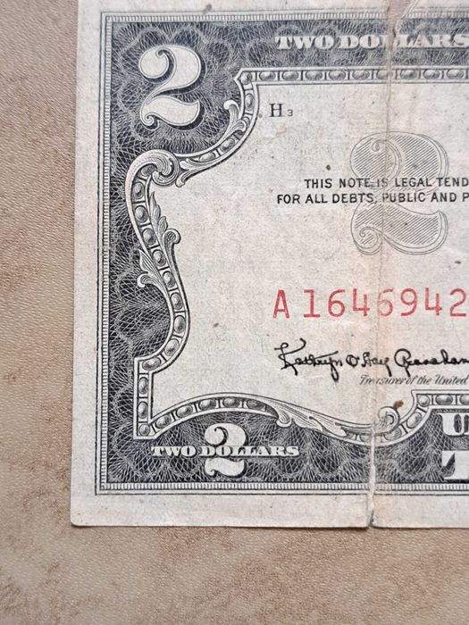 2 долара САЩ, 1963 ,рядък куриоз- двоен печат.