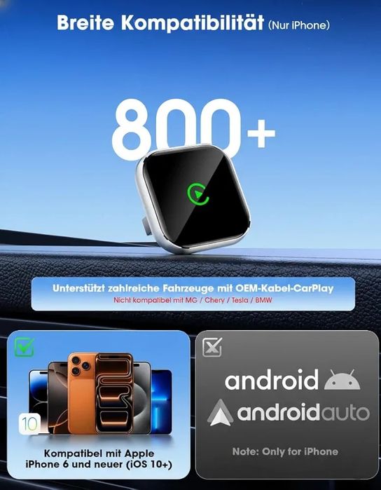 Wireless CarPlay Adapter Low Latency, OTA Upgrades (Gold)
