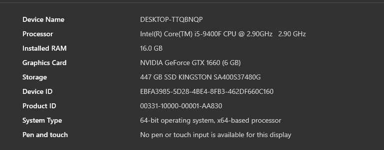 Vând PC gaming cu procesor i5-9400F, placa video GTX 1660TI TUF 6GB, 16GB RAM