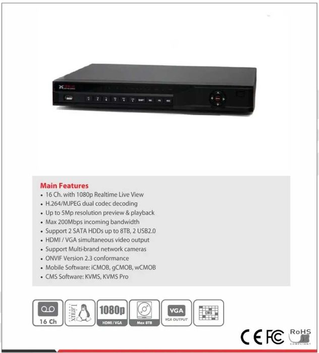 NVR-CP Plus CP-UNR-416T2 16 Ch с HDD 4TB