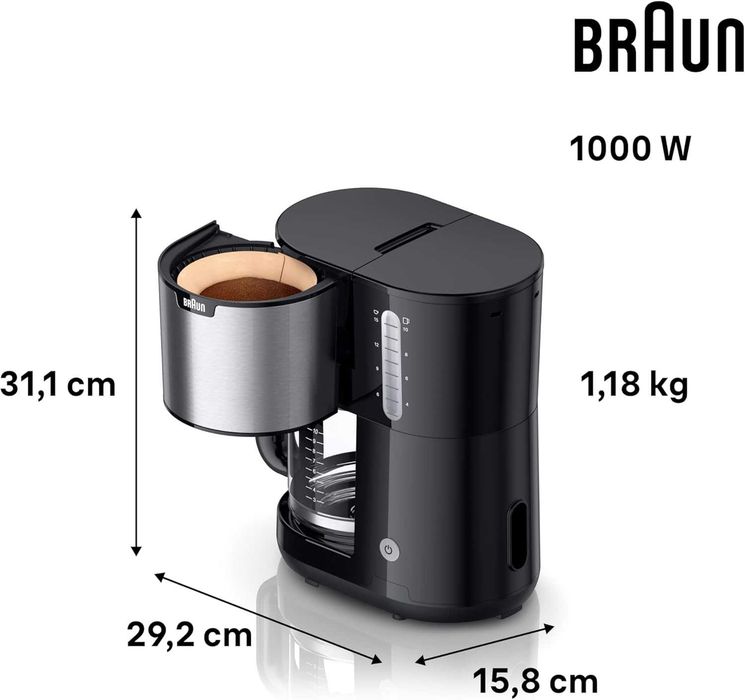 Braun PurShine филтърна кафемашина, неръждаема термокана, шварц
