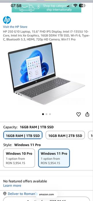 Laptop HP 250 G10 Laptop, 15.6" FHD IPS Display, Intel i7-1355U