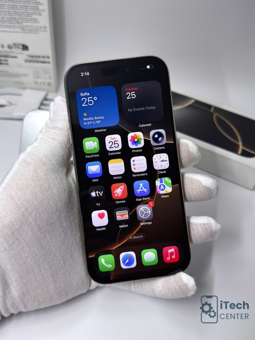 iPhone 16 Pro, 128GB, Natural Titanium, 100% батерия, ОТЛИЧЕН, 1г. ГАРАНЦИЯ!
