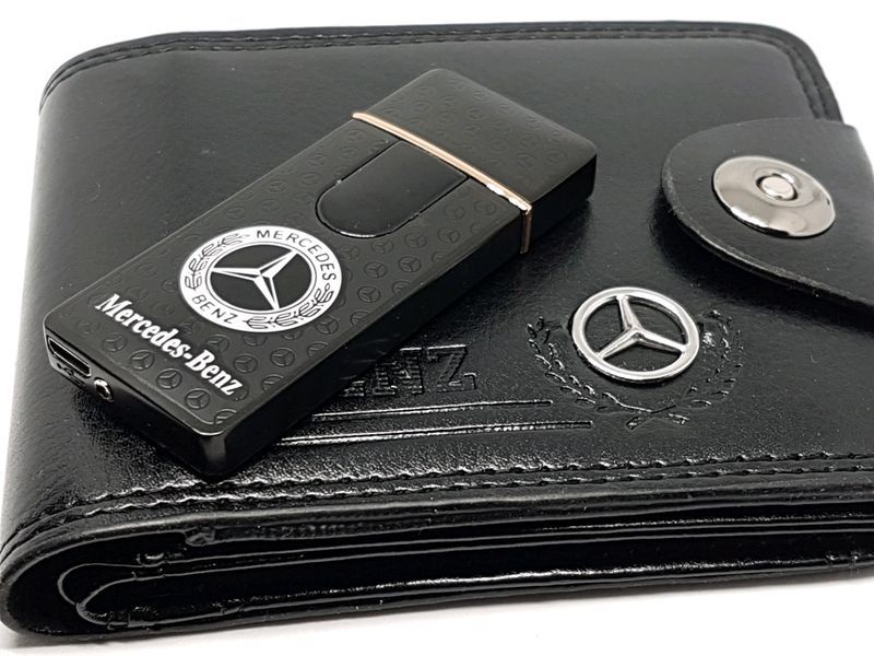 мъжки портфейл+запалка луксозен подаръчен комплект бмв ауди мерцедес