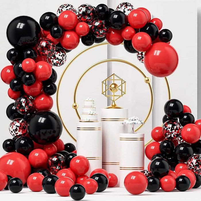 Baloane decorative pentru Arcada, Set din 124 baloane, din latex, baloane cu confetii, Negru Rosu