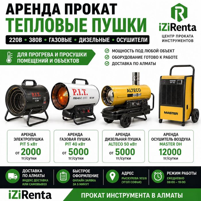 Аренда прокат газовой дизельной электрической пушки осушителя воздуха