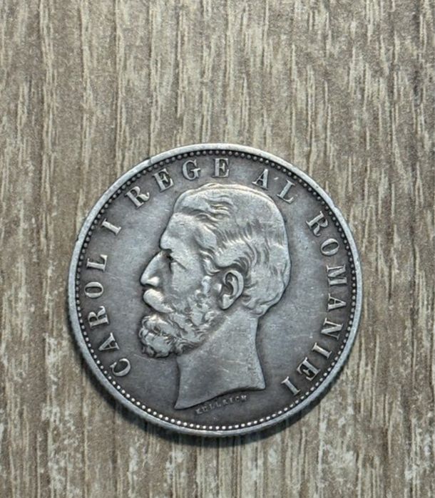 Moneda 5 lei 1881 , REGE G ingust, Carol I