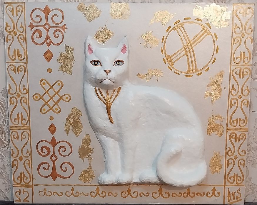 Панно объемное с изображением кота,  ручная работа
