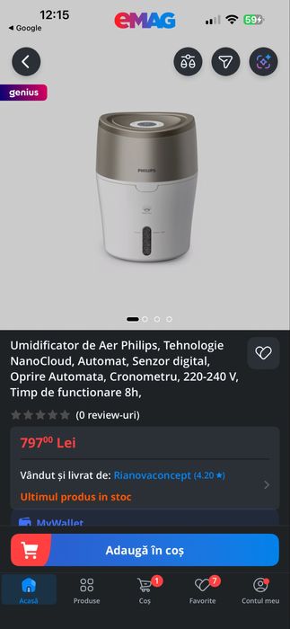 Philips umidificator Nano Cloud