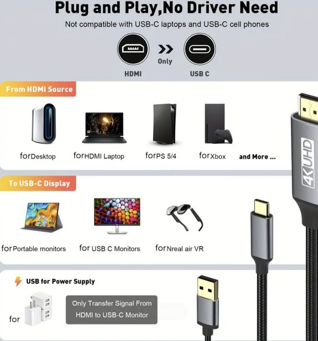Кабель  HDMI на USB-C с питанием.