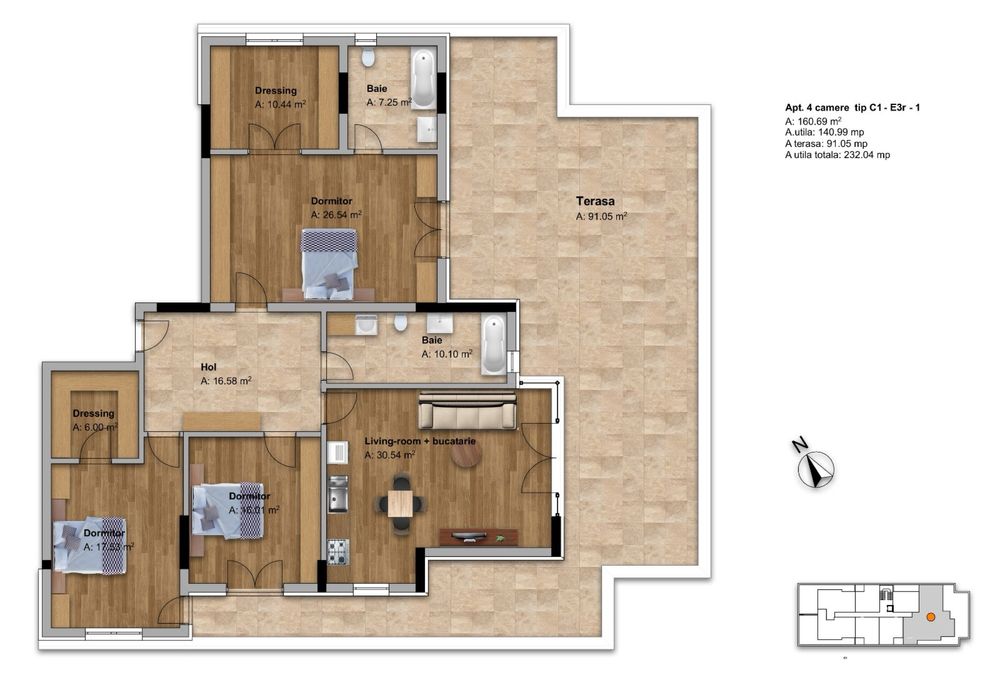 Apartament cu 4 camere