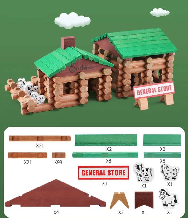 Дървена ферма с магазин конструктор 170 части / горска кабина