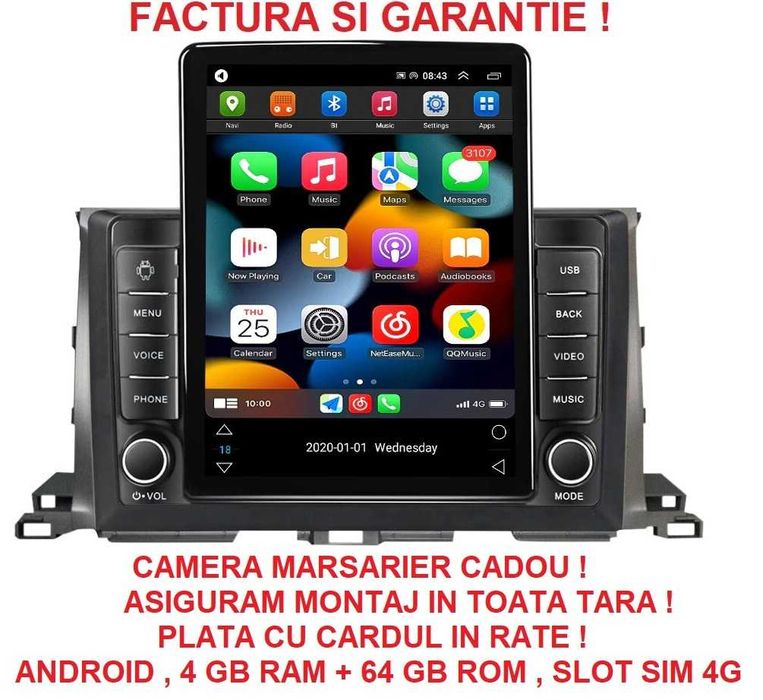 Navigatie Toyota Highlander din 2013 - 2019 Ecran TESLA 9.7 inch 4GB