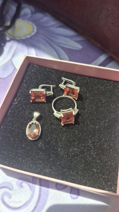 Set de lux Argint 925 cu Topaz Imperial / Peach Natural - Inel, Cercei, Pandantiv