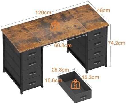 Бюро Coleshome 120см с 8 чекмеджета кафяво