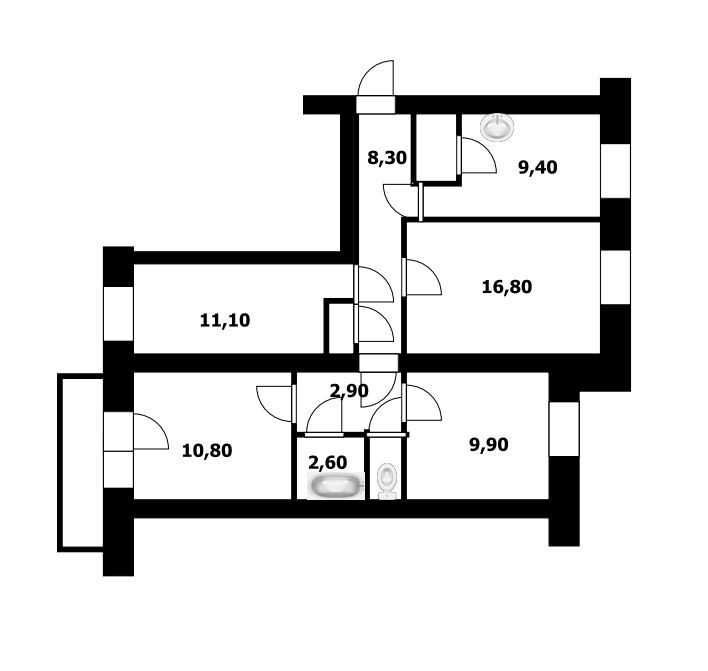 В продаже 4-комнатная квартира.