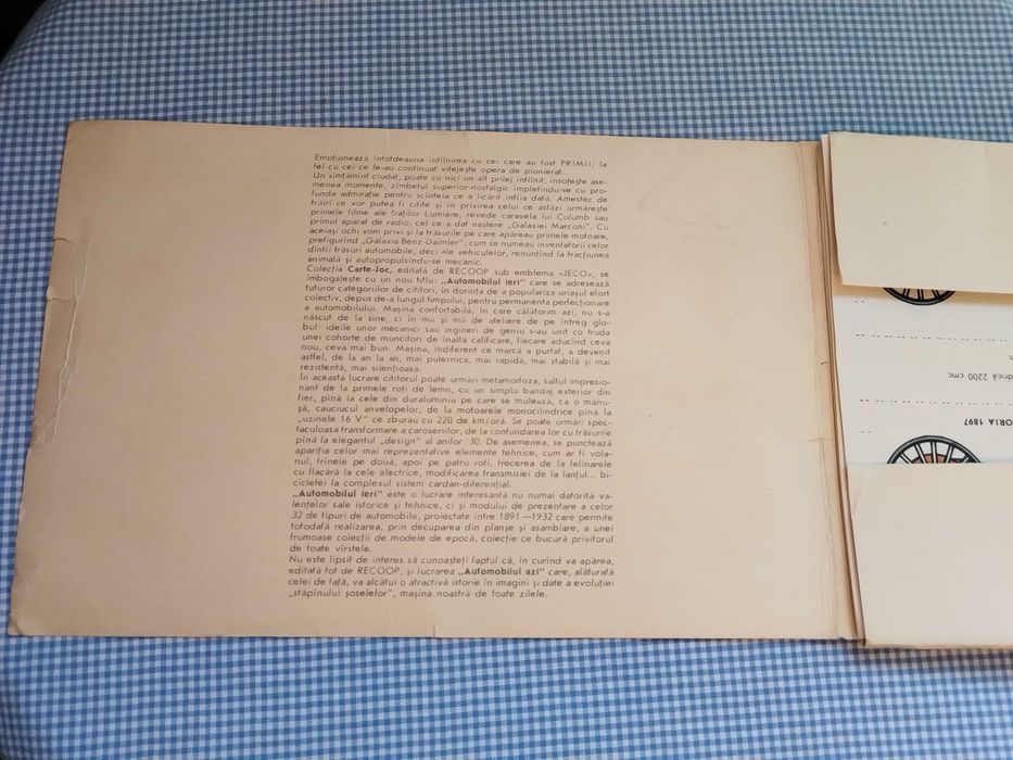Automobilul ieri,Carte joc de decupat și asamblat,vechi JECO, comunism