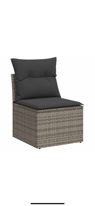 Set canapele de gradina VidaXL, 9 piese, cu perne gri, poliratan