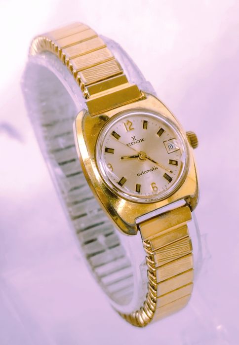 Ceas de damă Edox automatic elvetian, cu dată, 21 Rubine din anii 1960