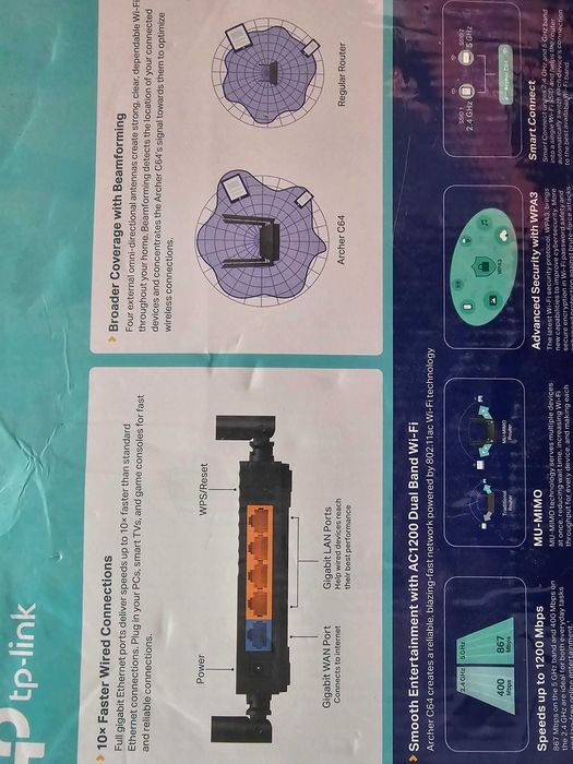 Рутер TP Link AC1200 WiFi Router Dual Band Full Gigabit Archer C64