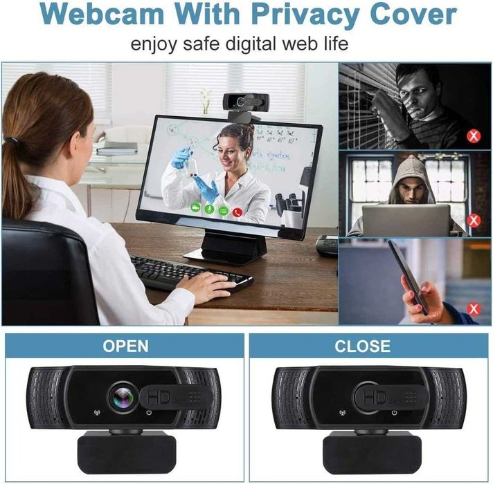 EYONME W6 Full HD 1080P USB уеб камера с микрофон за компютър или лаптоп - 2MP сензор - кодек H.264