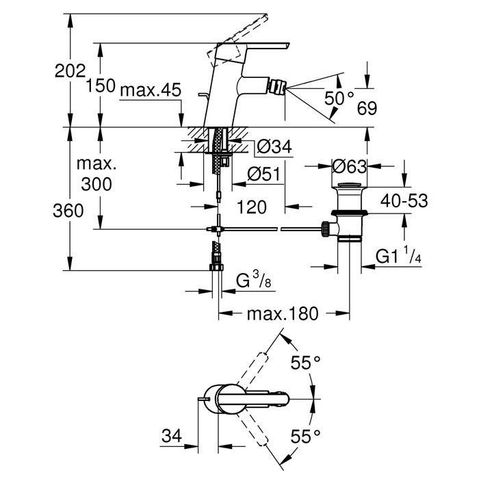 Baterie baie pentru bideu Grohe Feel 32558000, monocomanda, finisaj cr