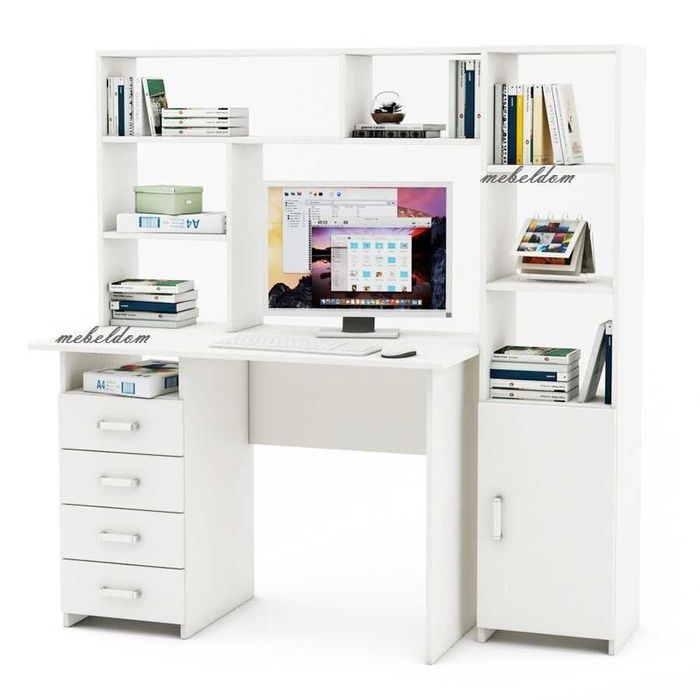 Бюро 110см. с надстройка,4 чекмеджета и етажерка с врата(код-0913)