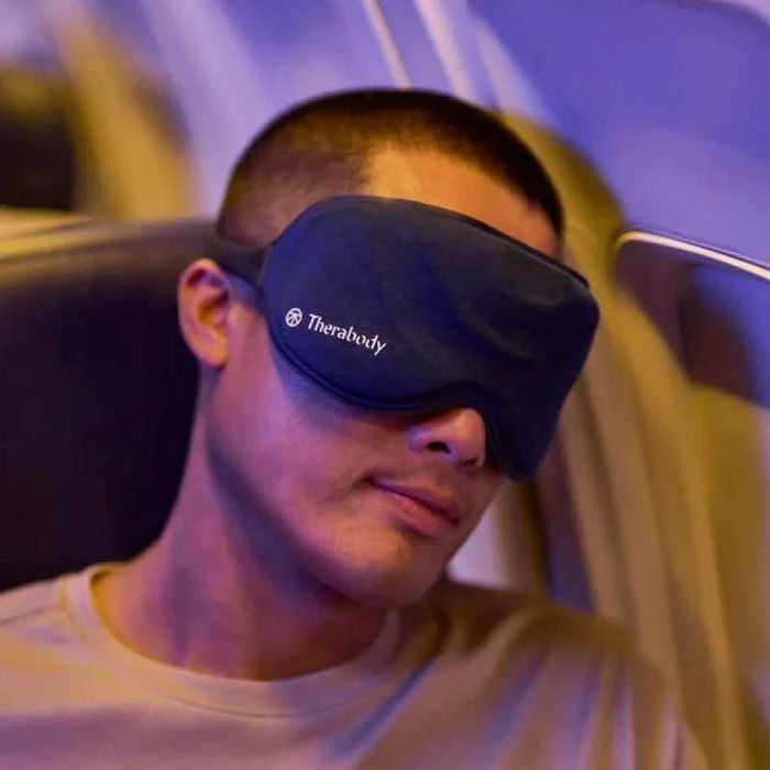 Masca de dormit Therabody SleepMask, 3 moduri vibratii, Cablu de incarcare USB-C inclus, Albastru