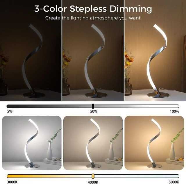 LED спирална настолна лампа с димиране – Модерна S-образна алуминиева
