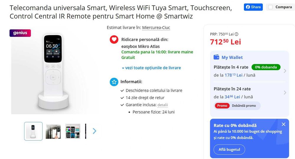 controller Smart Wireless WiFi Tuya Smart cu Touchscreen