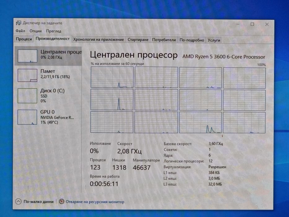 Геймърски Компютър/R5 3600/RAM-12GB/SSD-512GB/RTX 2060 6GB