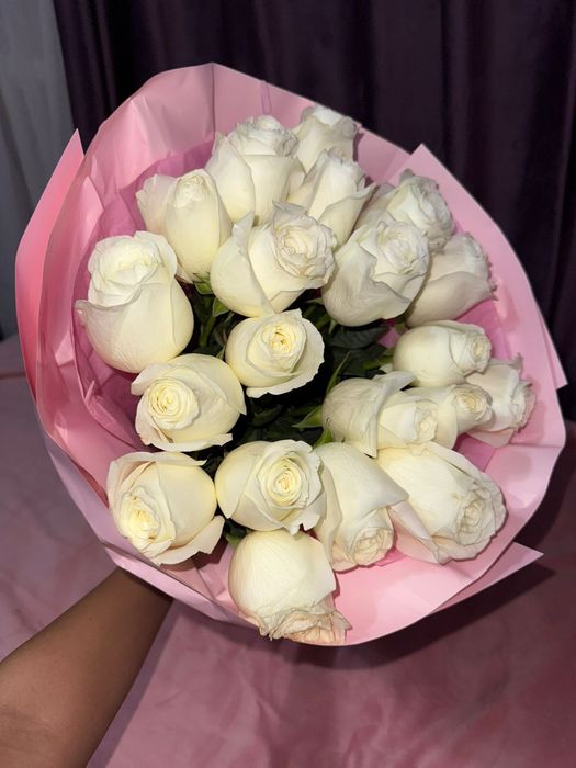 21шт ақ роза гүл