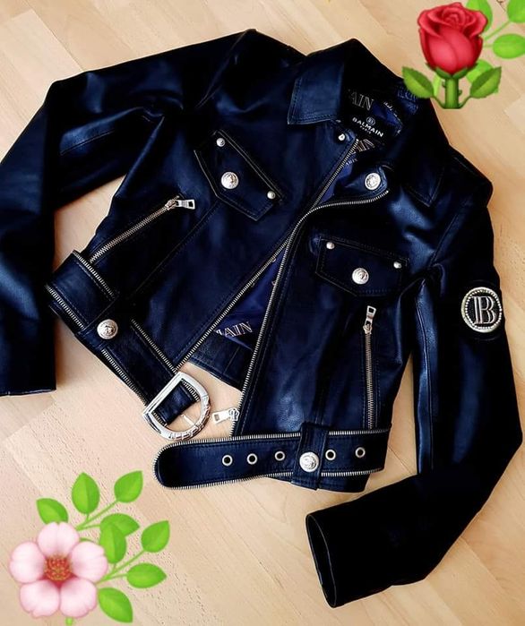 Jacheta Balmain piele naturală,feronerie metalica inscriptionata