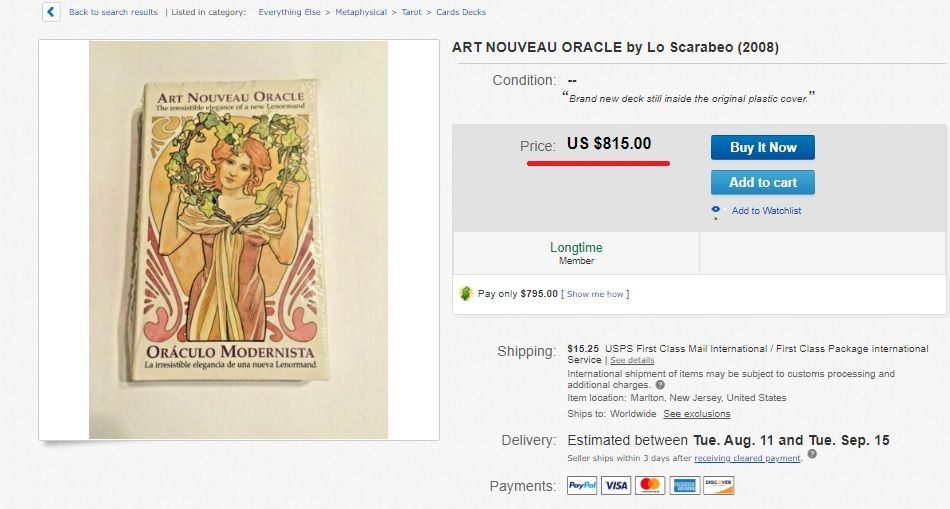 Set Carti oracol tarot ghicit Lenormand Arta Nouveau ed lim SUPERBE+CA