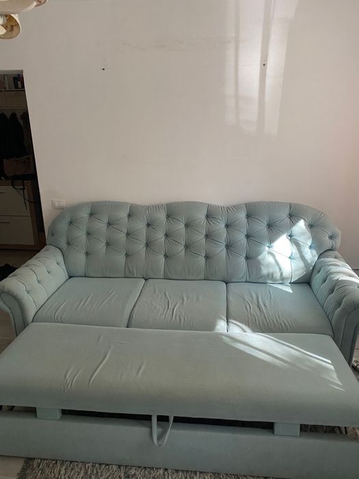 Canapea extensibila de 3 locuri, culoare turcoaz, model foarte frumos