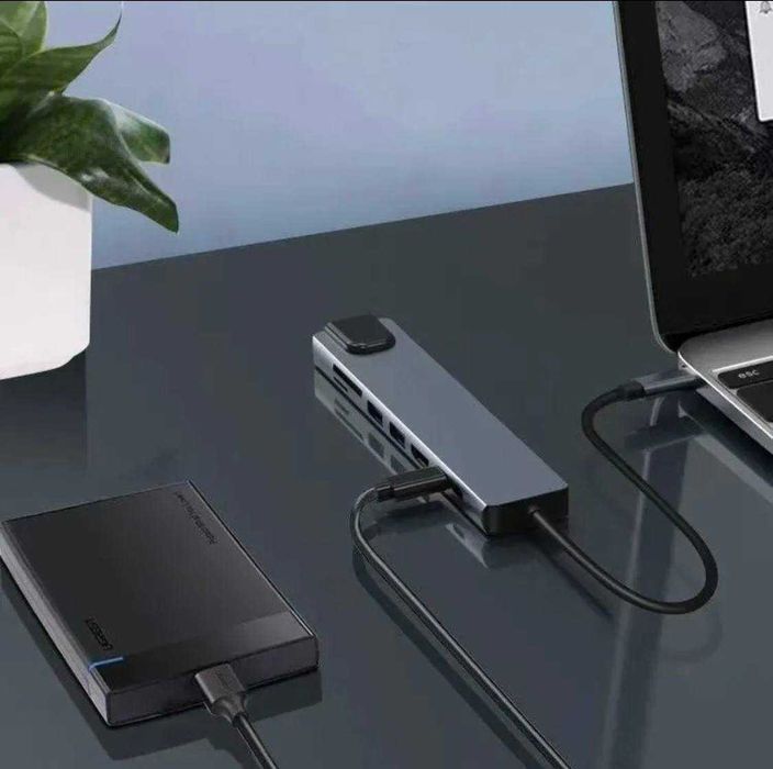 USB HUB адаптер Type-C 8 в 1 порт-расширитель для MacBook и смартфона