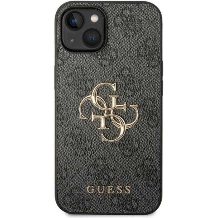 Husa PU 4G Metal Logo Guess pentru iPhone 15 Plus Gri