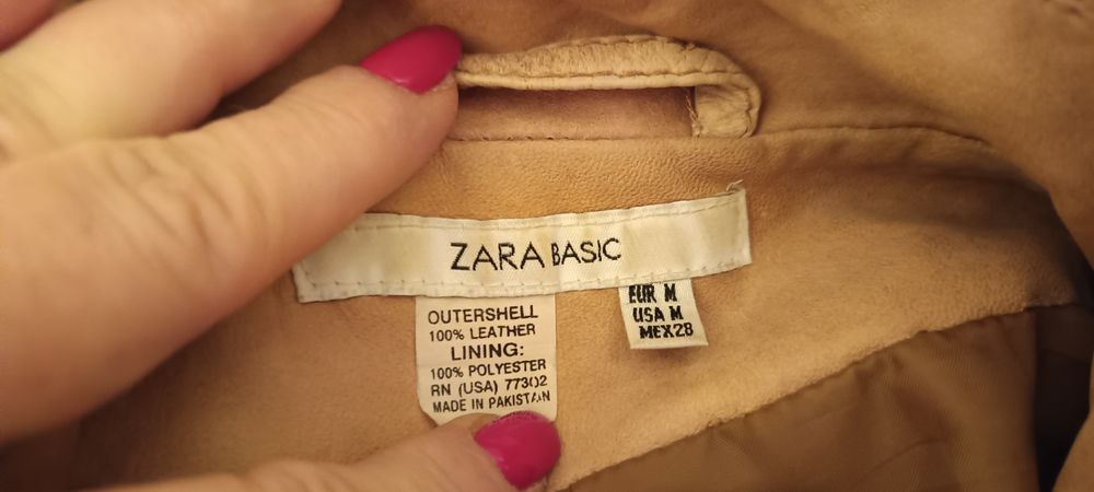 Jachetă scurtă din piele naturală Zara Basic – mărime M