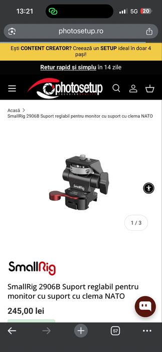 SmallRig 2906B Suport reglabil pentru monitor cu suport cu clema NATO