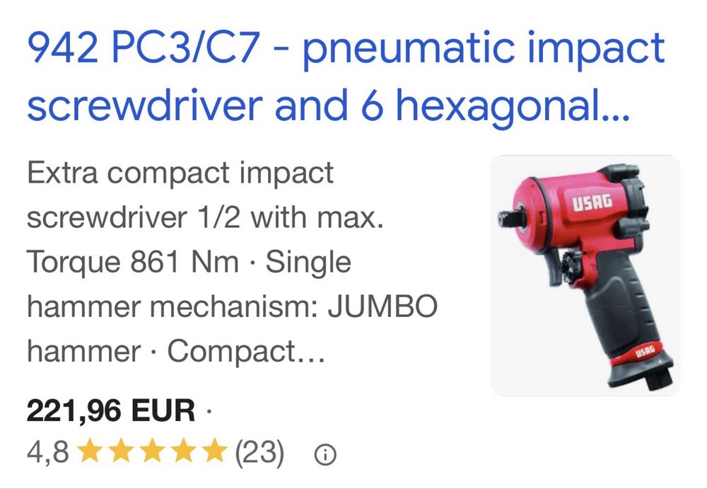 Cheie de insurubat , pistol de impact pneumatic  USAG - 942 PC3