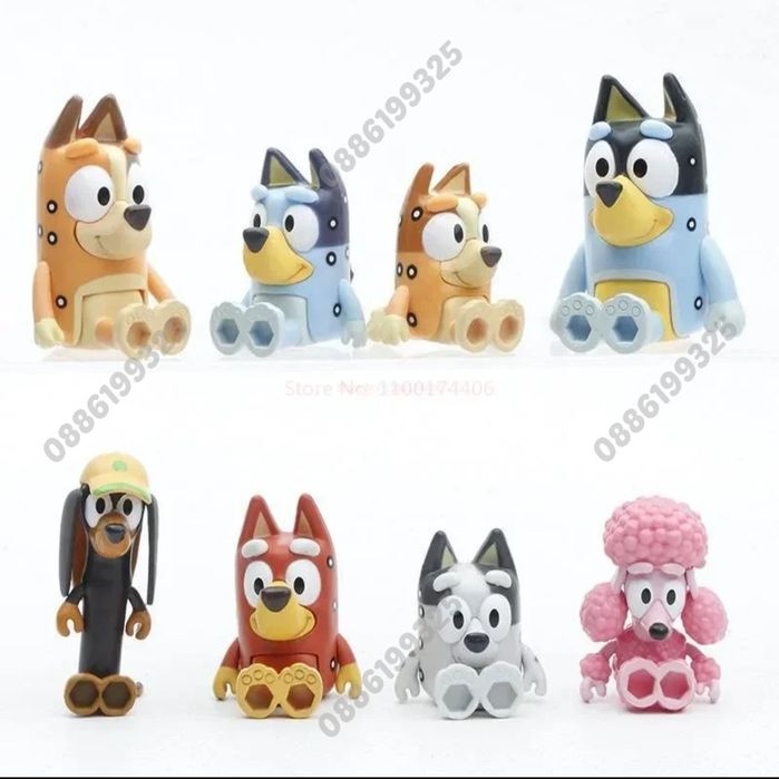Голям Комплект 8 броя фигурки Блуи и Бинго, Bluey and Bingo фигурки