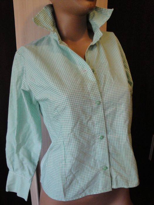 Светлозелена карирана дамска риза, блуза с дълъг ръкав, дамски топ