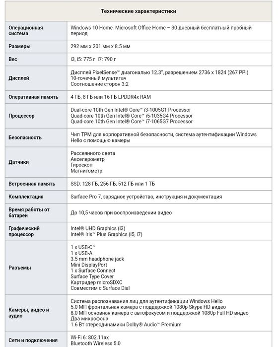 Surface Pro 7 планшет на Windows Microsoft i5 - 10gen 8gb 128 ssd