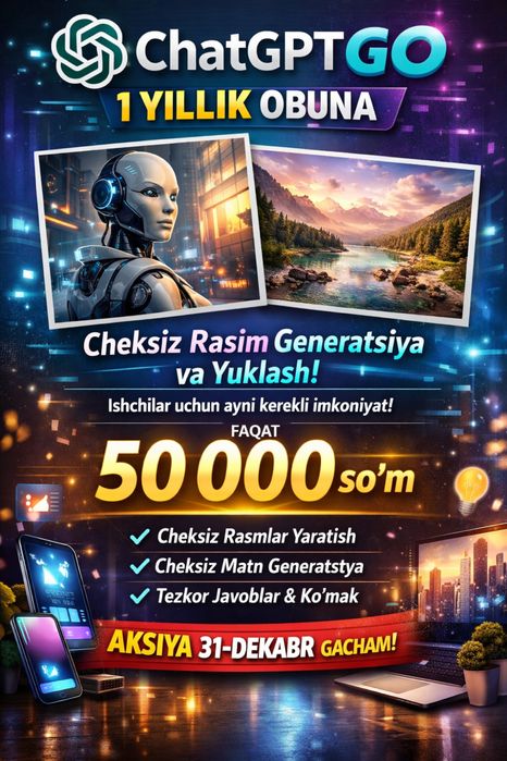 ChatGpt GO 1Yillik Obuna AKSIYA!!!