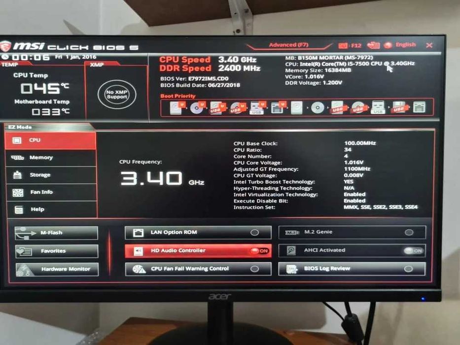 Kit gaming MSI B150 Mortar + Intel Core i5 7500 + 16gb ddr4,cooler shield socket LGA 1151